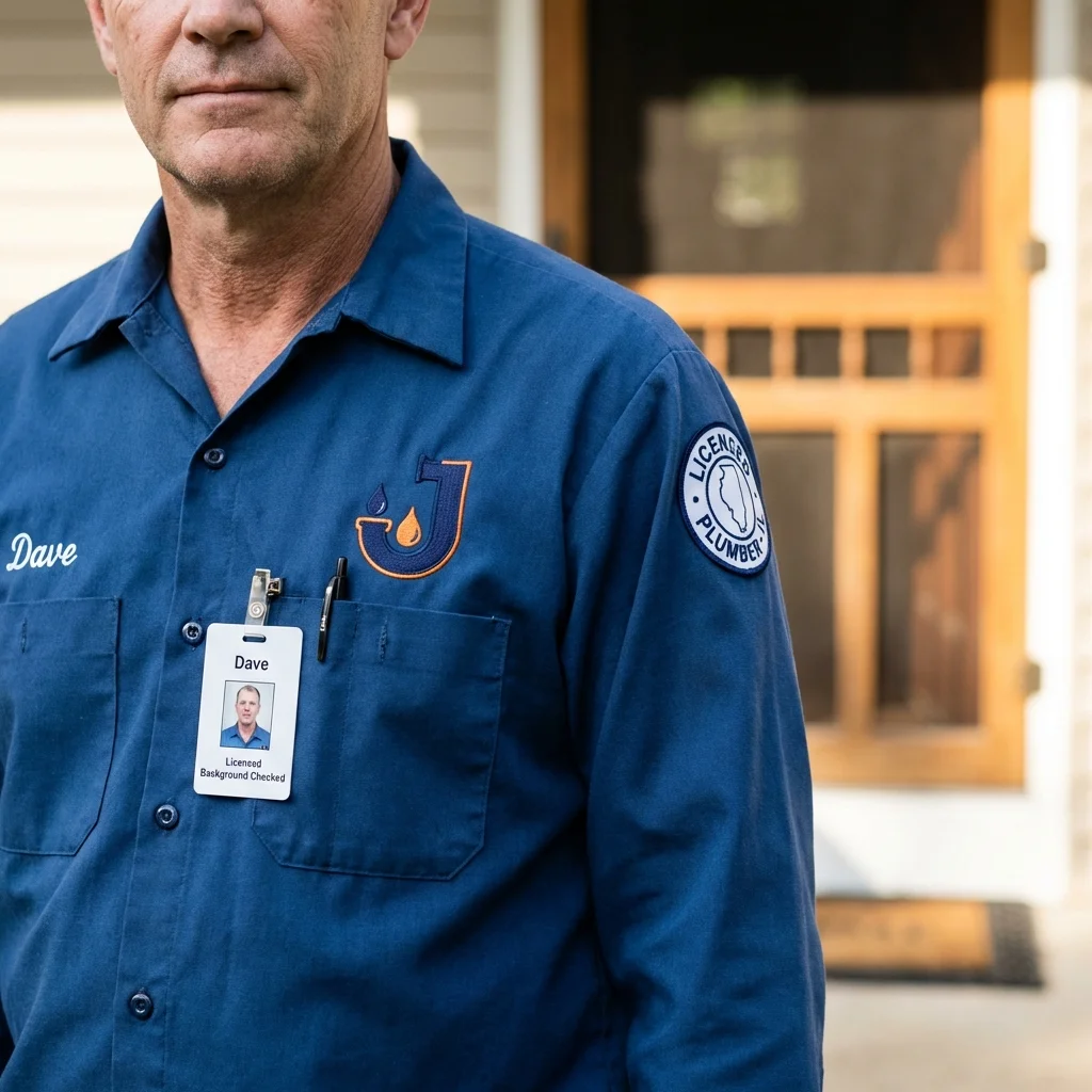 Licensed plumber showing ID badge in DuPont, WA