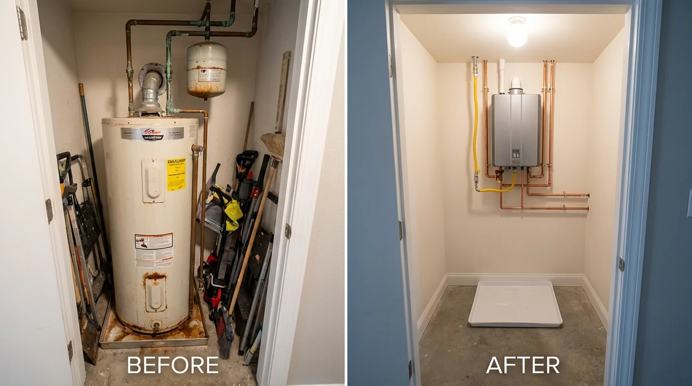 Tank water heater versus wall-mounted tankless unit comparison for DuPont, WA homeowners