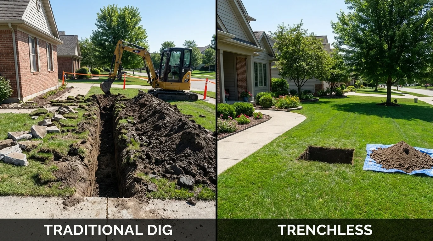 Trenchless sewer repair with minimal yard damage versus traditional excavation in DuPont, WA